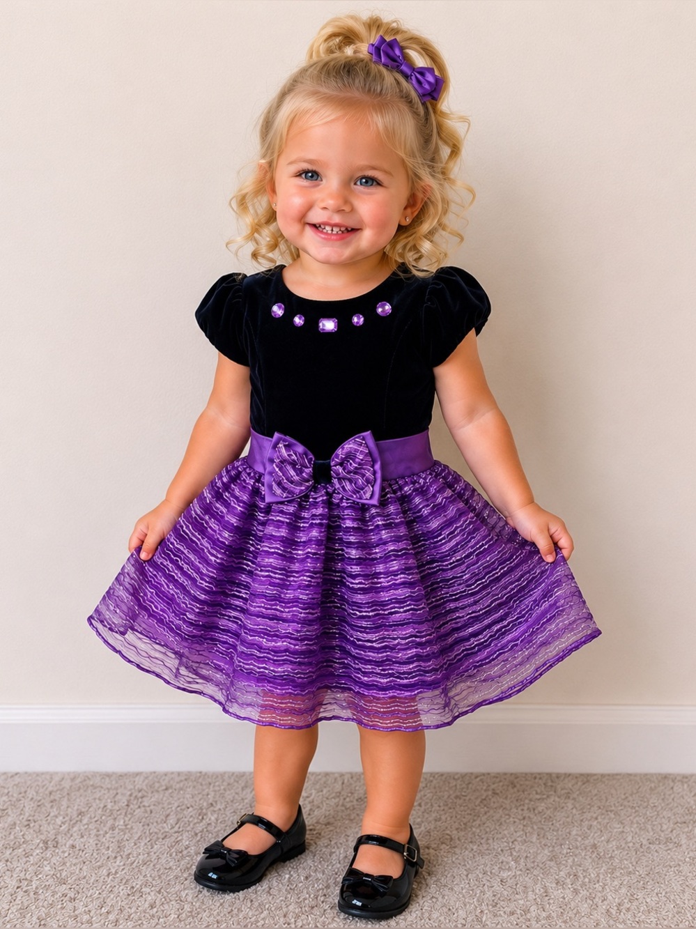 Jona Michelle Purple Velvet and Shimmer Bow Costume Princess Party Dress SZ 3T